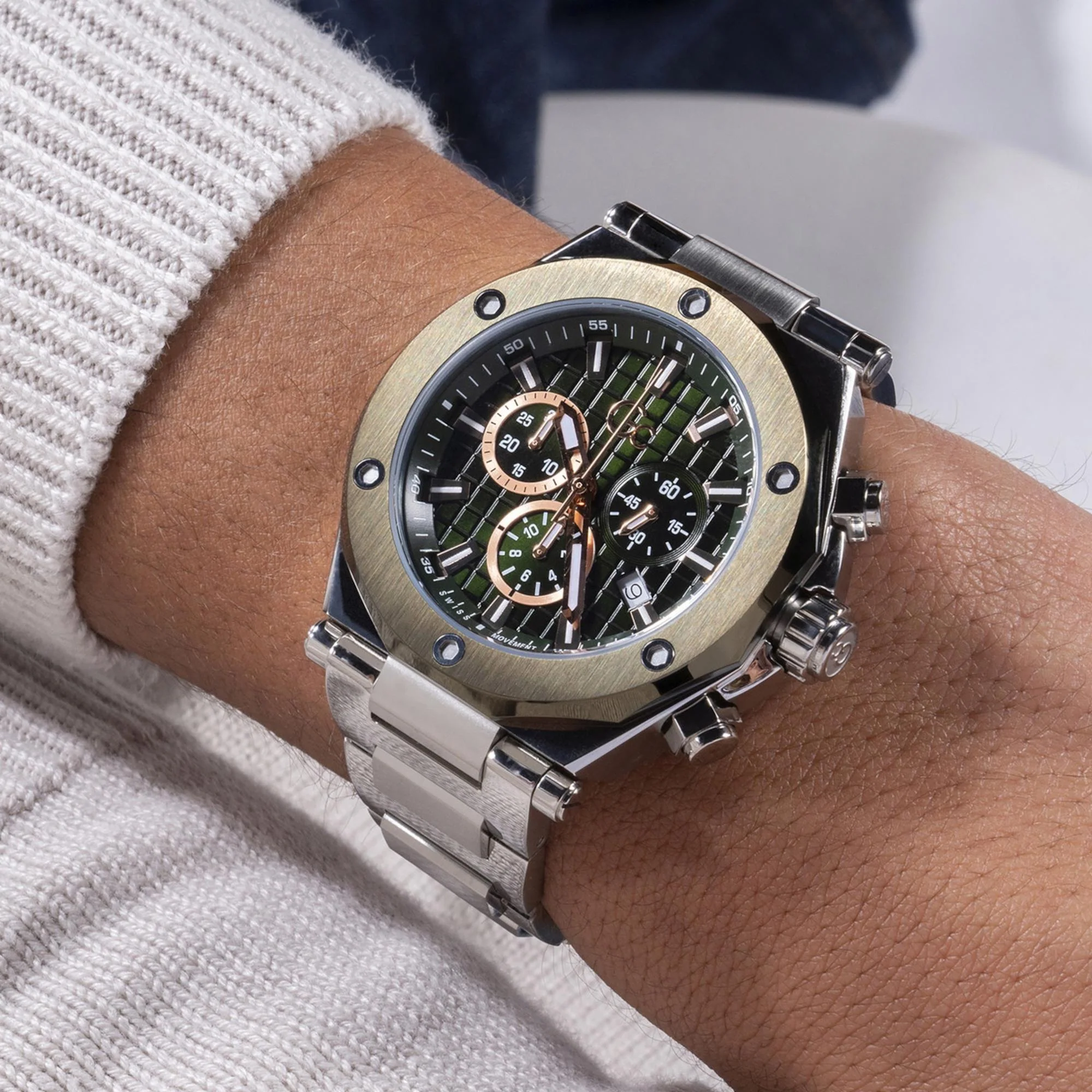 Legacy Chrono Men Quartz Green Dial Chronograph Stainless Steel Watch Z18004G9MF - Image 5