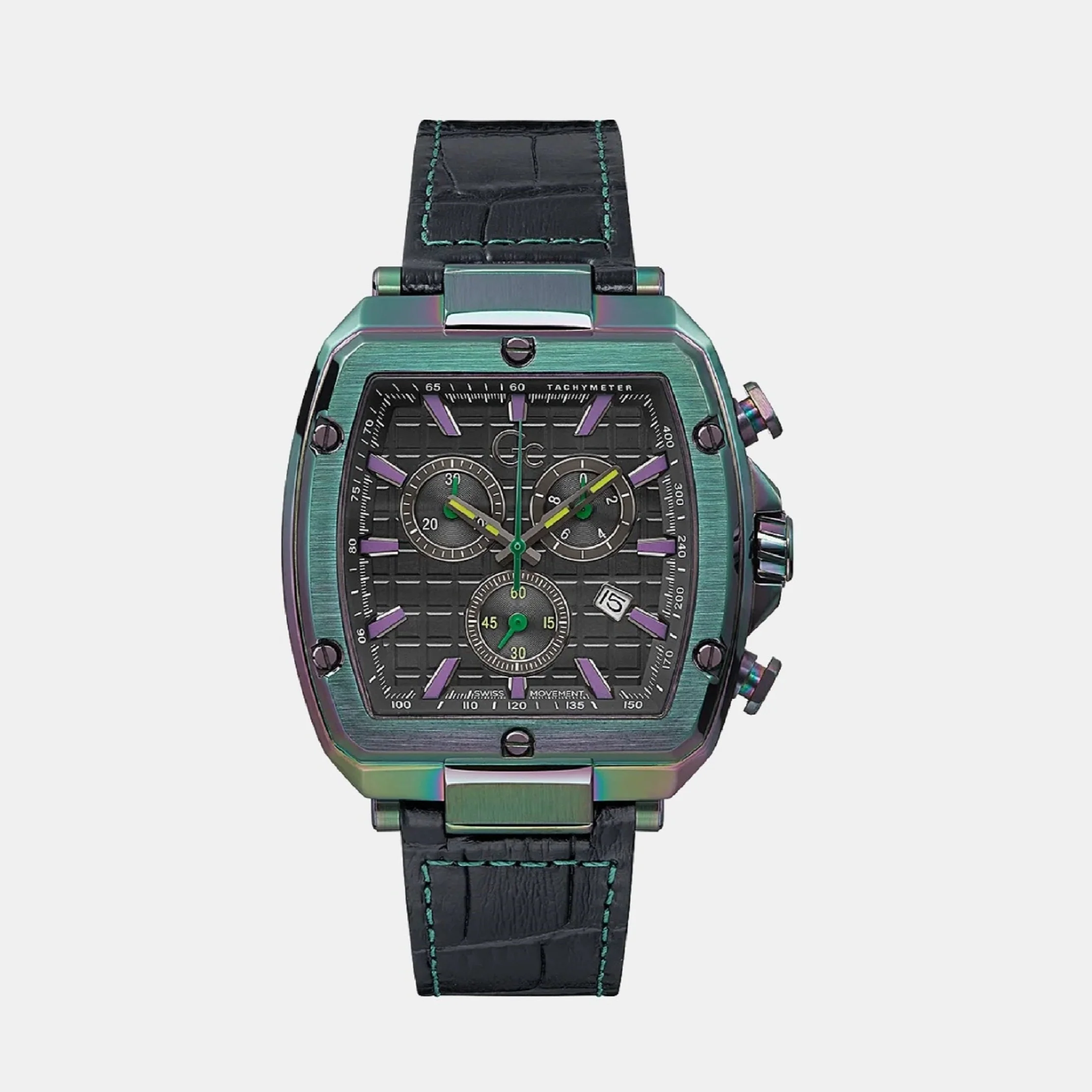 Men Quartz Black Dial Chronograph Leather Watch Y83009G2MF