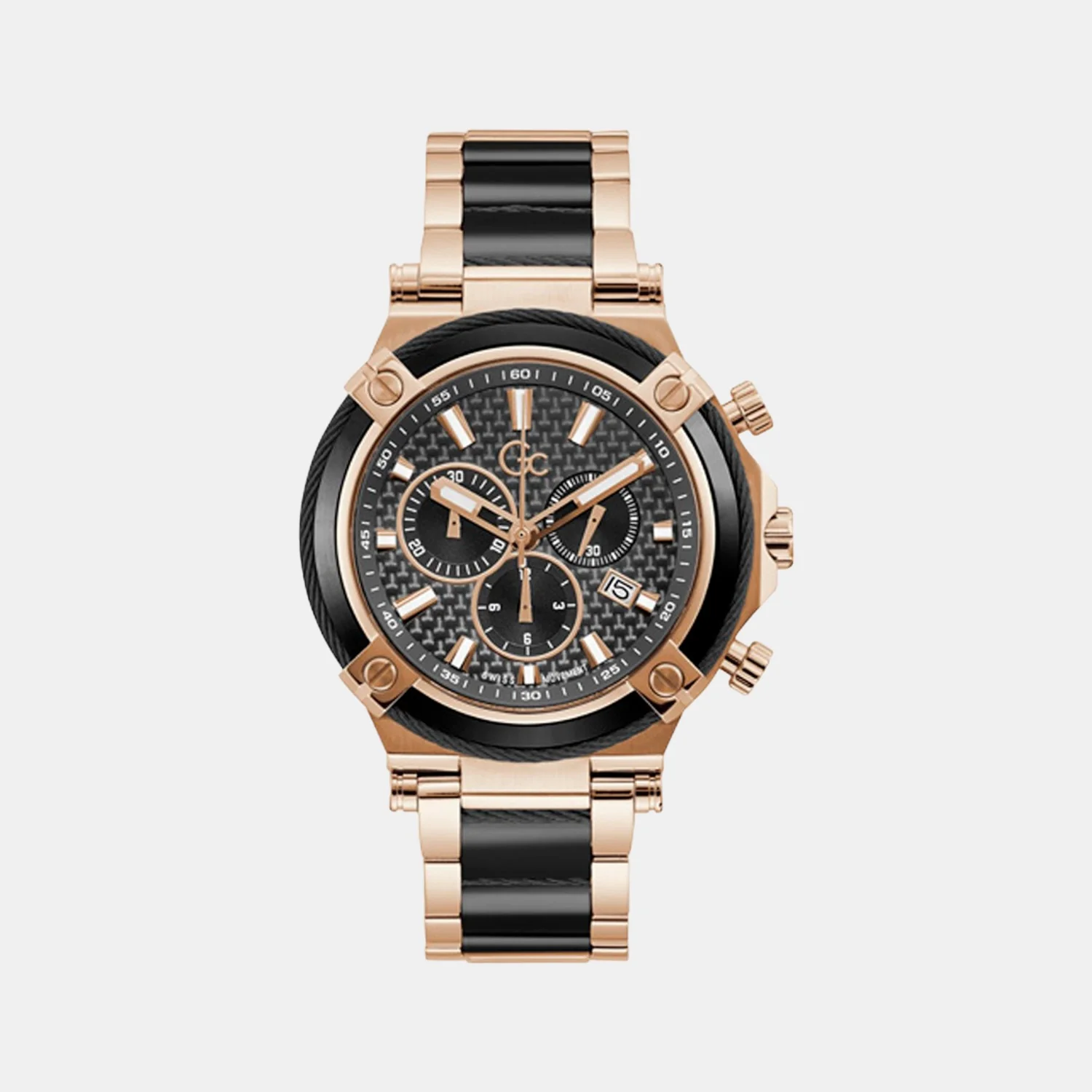 Men Quartz Black Dial Chronograph Stainless Steel Watch Y89002G2MF