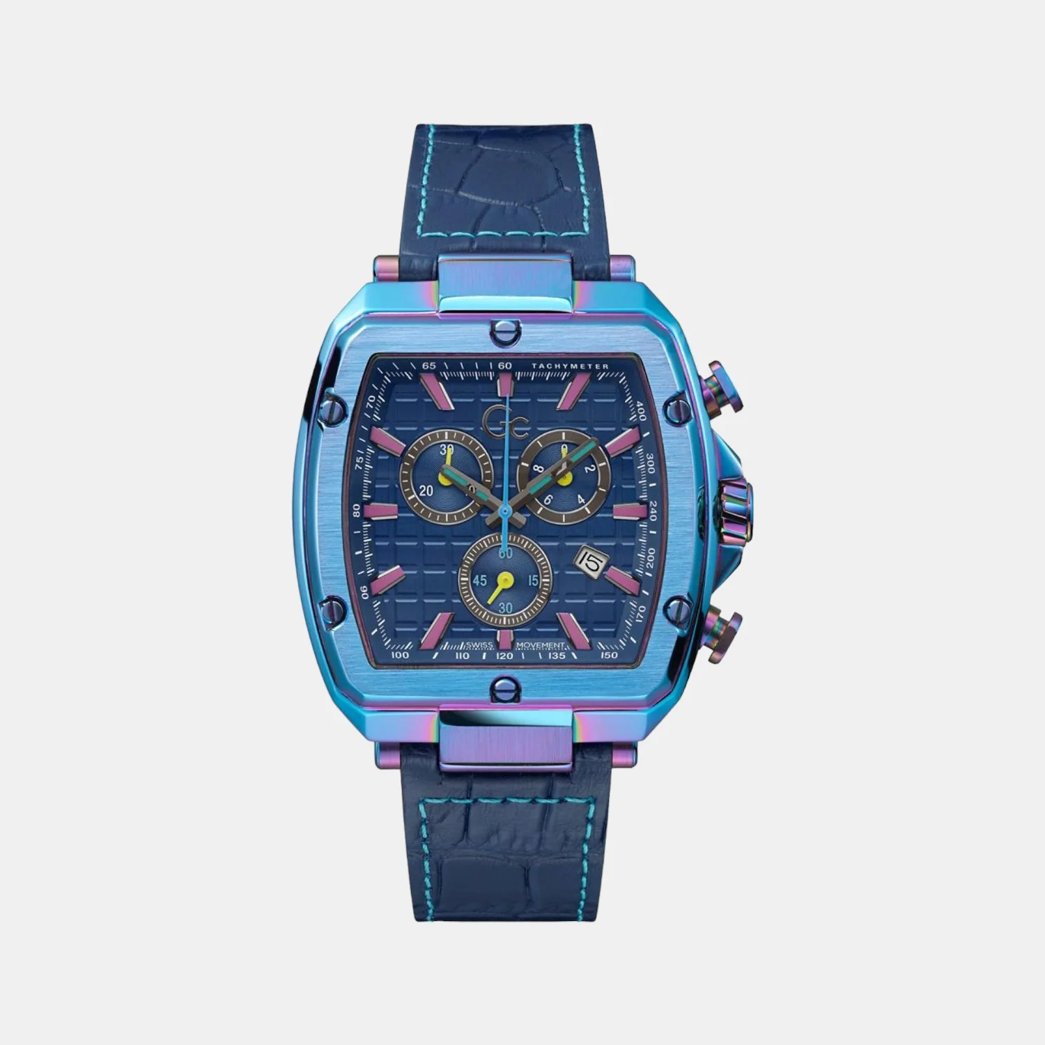 Men Quartz Blue Dial Chronograph Leather Watch Y83010G2MF
