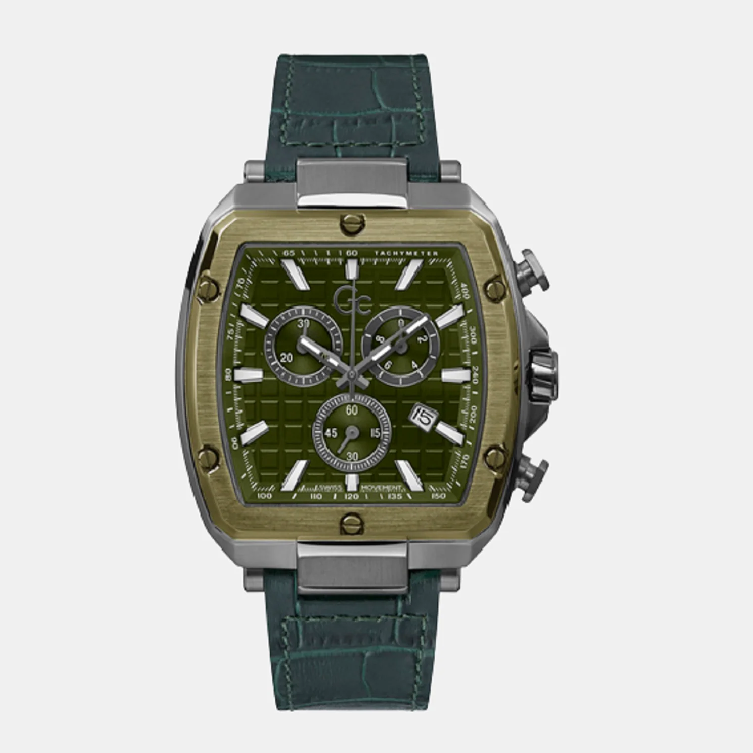 Men Quartz Green Dial Chronograph Leather Watch Y83011G9MF