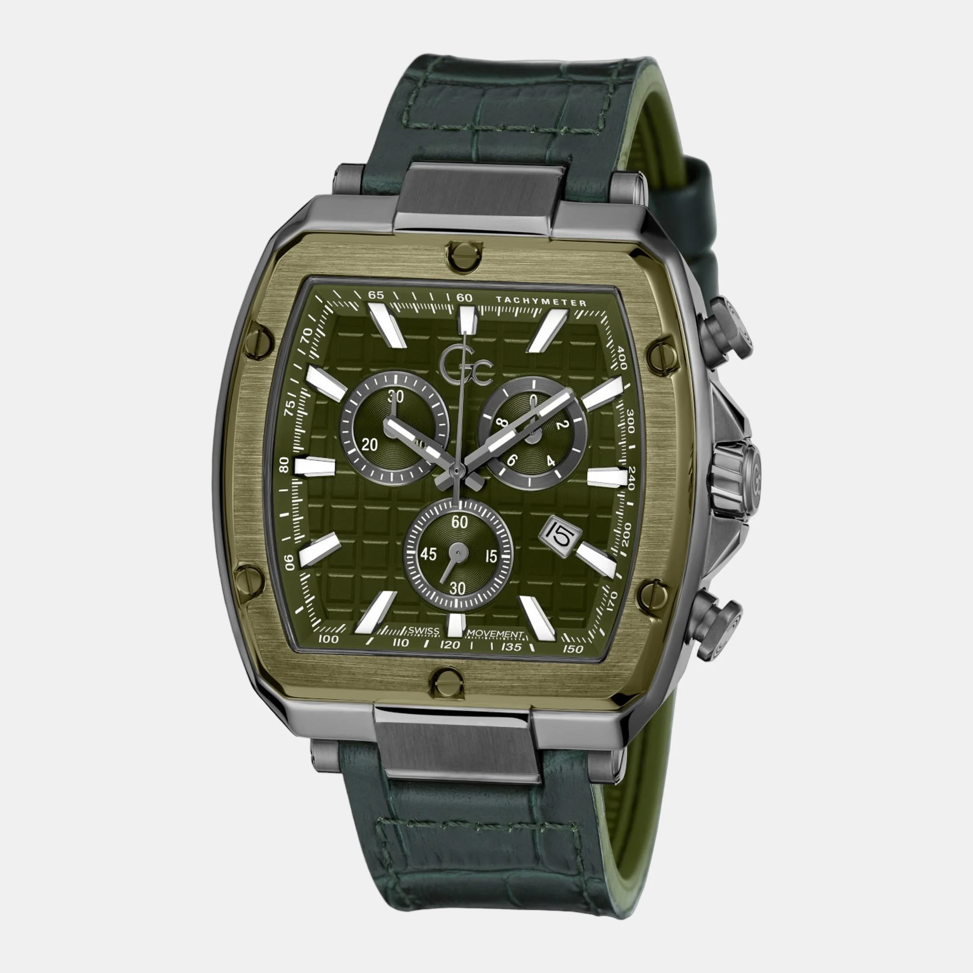 Men Quartz Green Dial Chronograph Leather Watch Y83011G9MF - Image 2