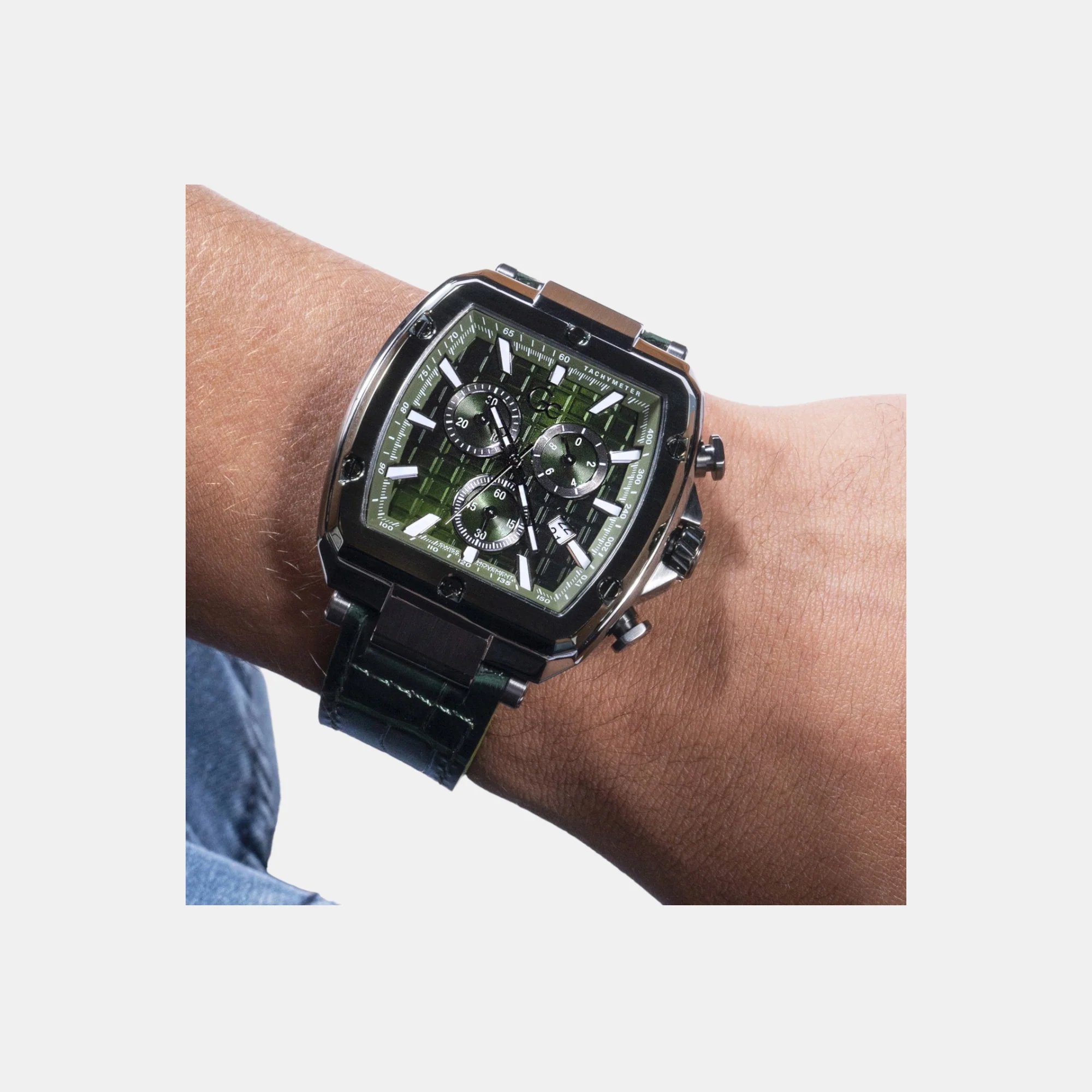 Men Quartz Green Dial Chronograph Leather Watch Y83011G9MF - Image 3