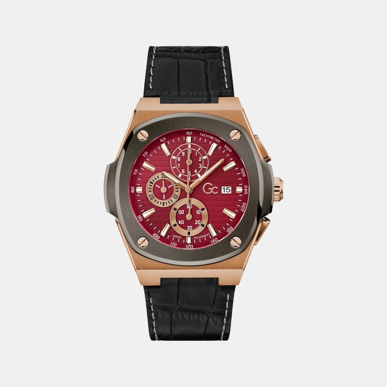 Men Quartz Red Dial Analog Leather Watch Y99016G3MF