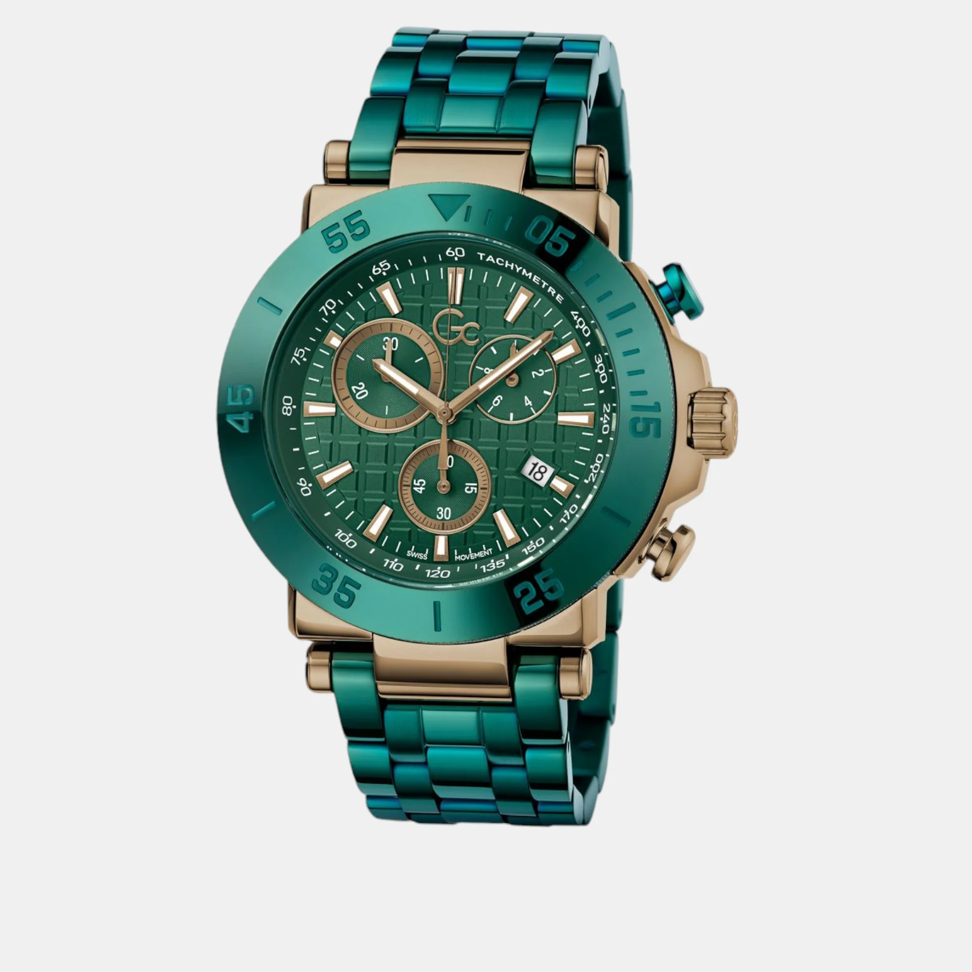 One Chrono Metal Men Quartz Green Dial Chronograph Stainless Steel Watch Y70009G5MF - Image 3