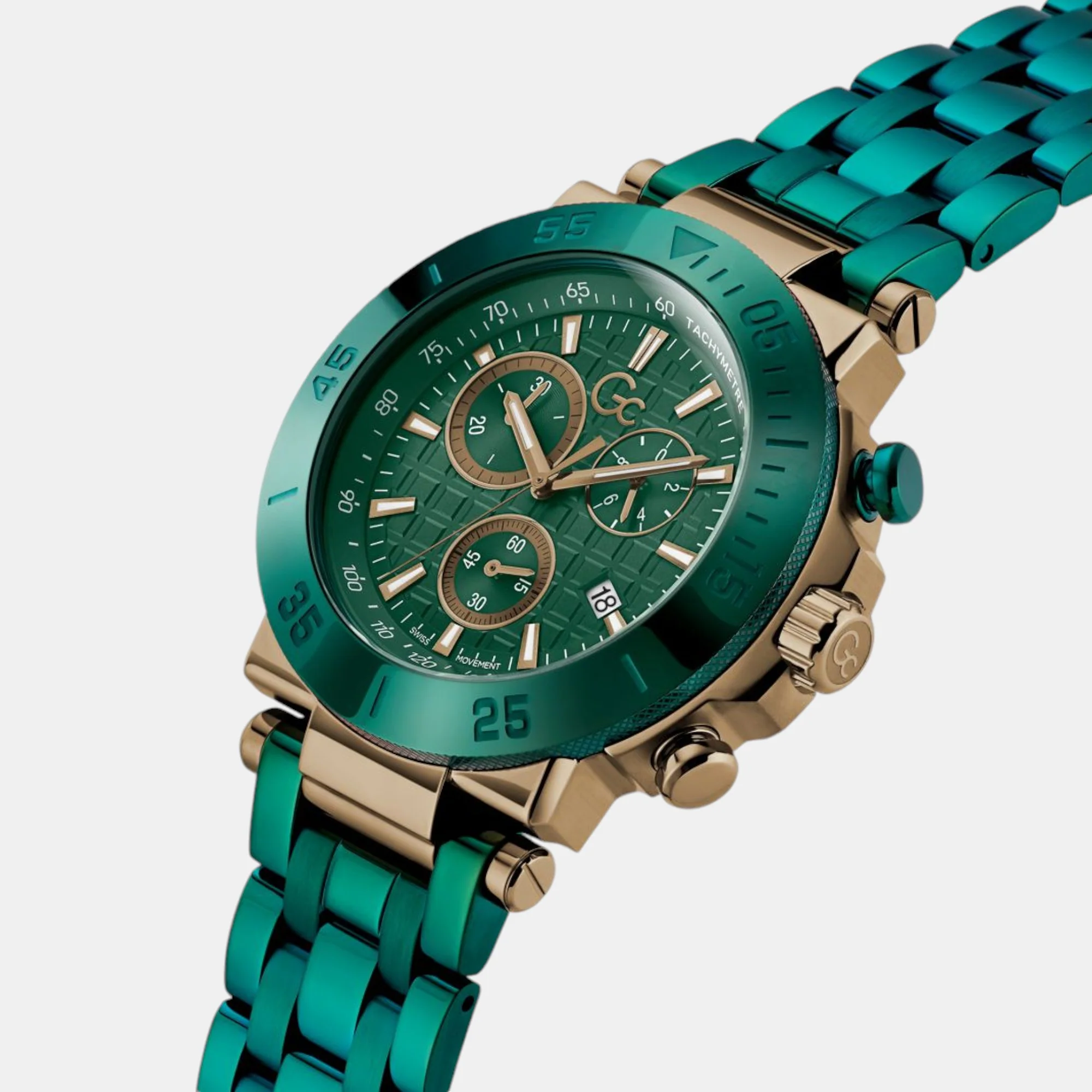One Chrono Metal Men Quartz Green Dial Chronograph Stainless Steel Watch Y70009G5MF - Image 4