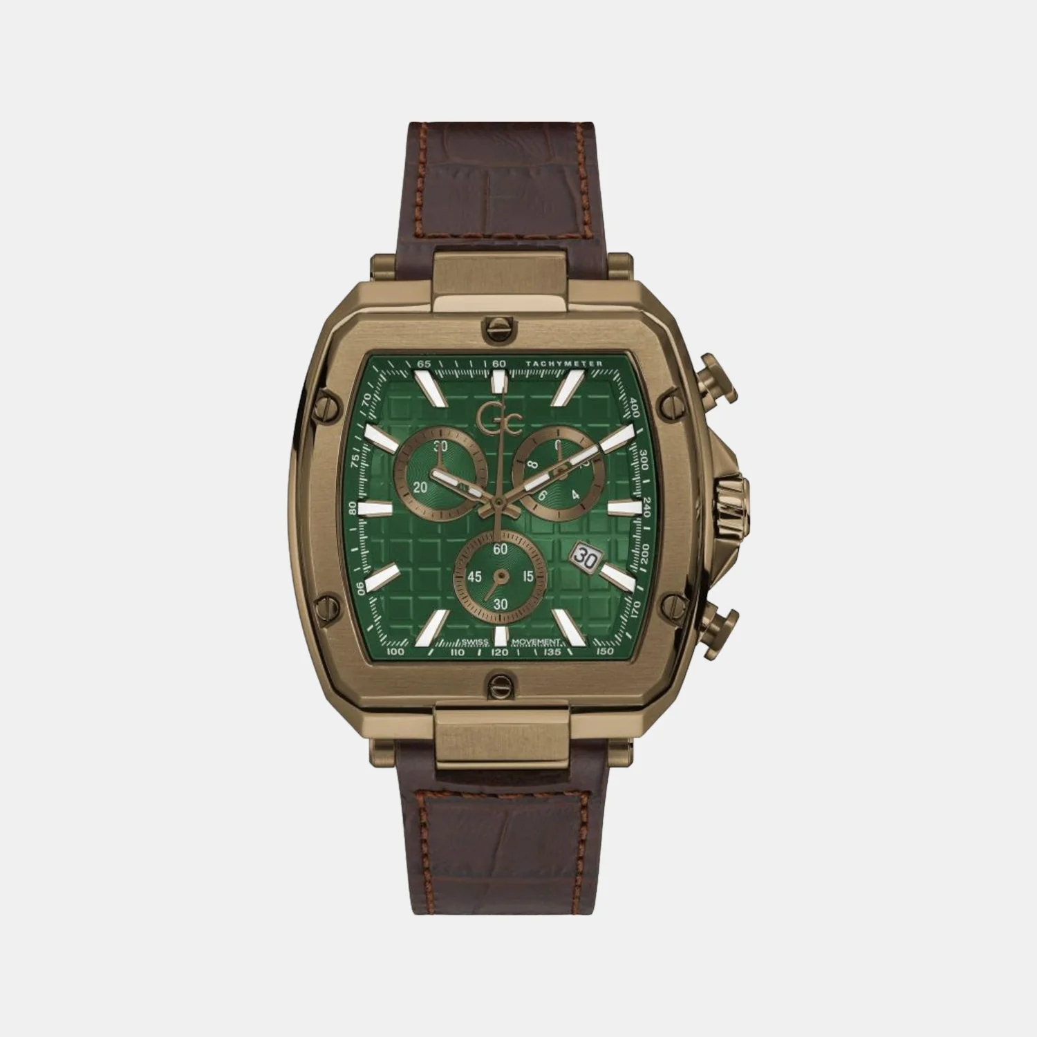 Spirit Tonneau Chrono Men Quartz Green Dial Chronograph Leather Watch Y83002G5MF