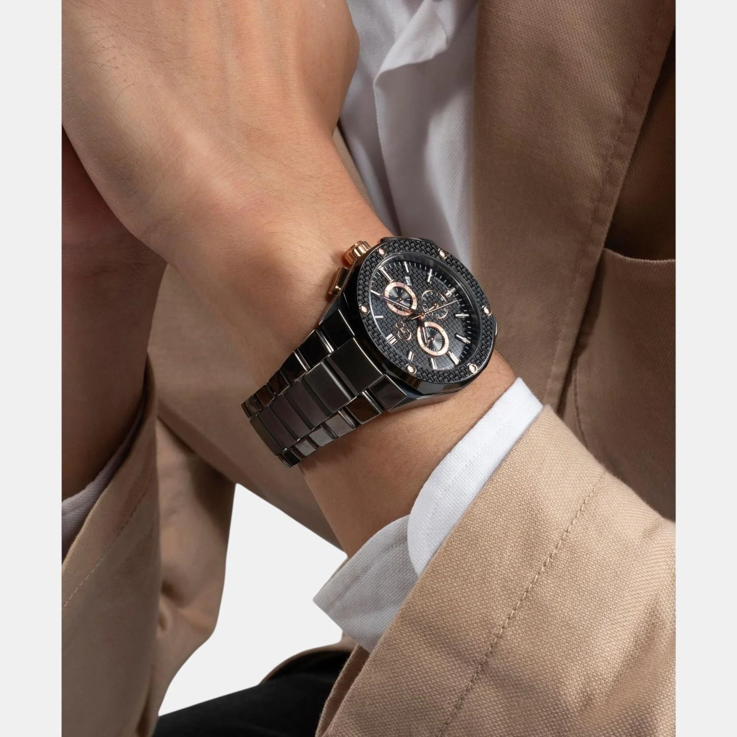 Fiber Men Quartz Black Dial Chronograph Stainless Steel Watch Z37002G2MF - Image 7
