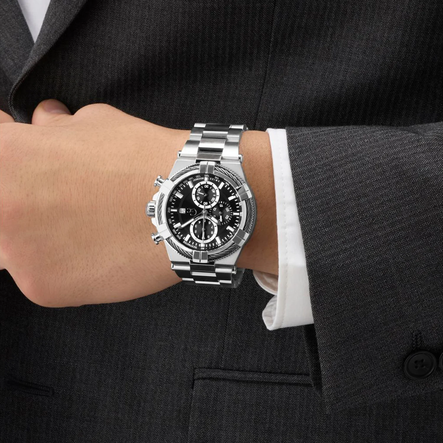 Sportchic Men Quartz Black Dial Chronograph Stainless Steel Watch Z76001G2 - Image 6