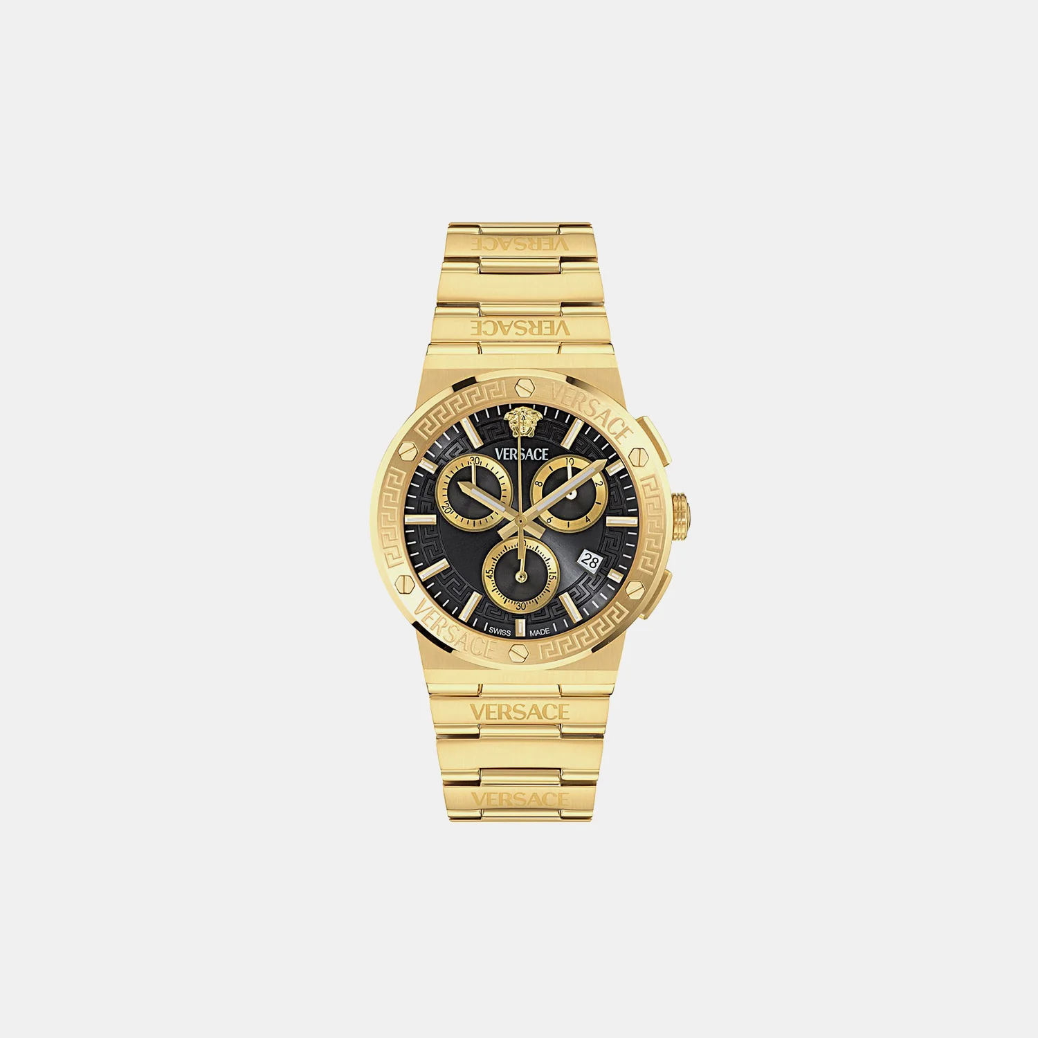 Greca Logo Men Chronograph Black Dial Analog Stainless Steel Watch VEKMA0625