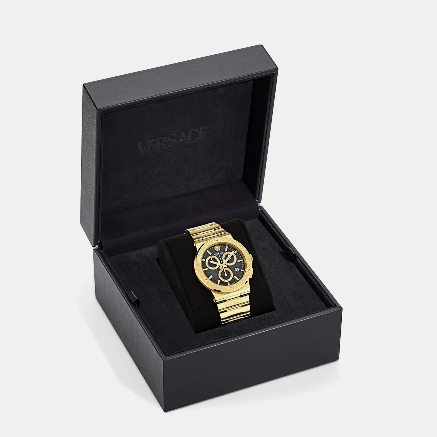 Greca Logo Men Chronograph Black Dial Analog Stainless Steel Watch VEKMA0625 - Image 3