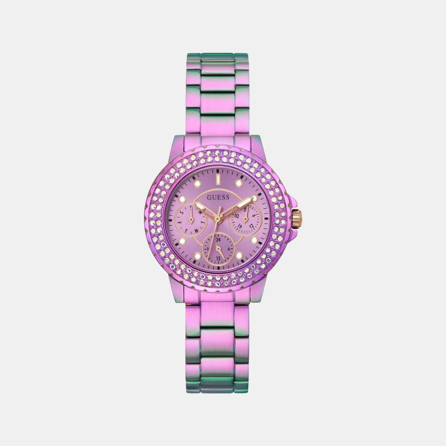 Crown Jewel Women Quartz Purple Dial Chronograph Stainless Steel Watch GW0410L4