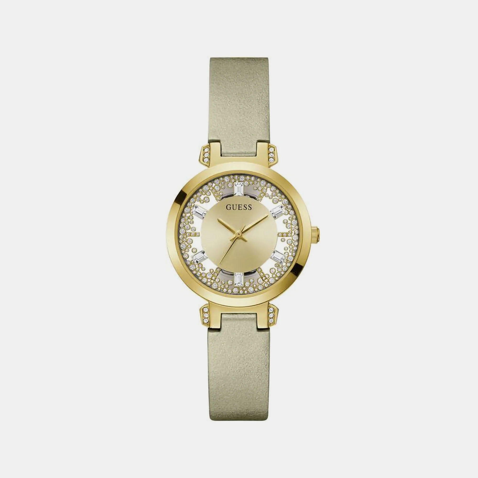 Crystal Clear Women Quartz Champagne Dial Analog Leather Watch GW0535L4 - Image 2