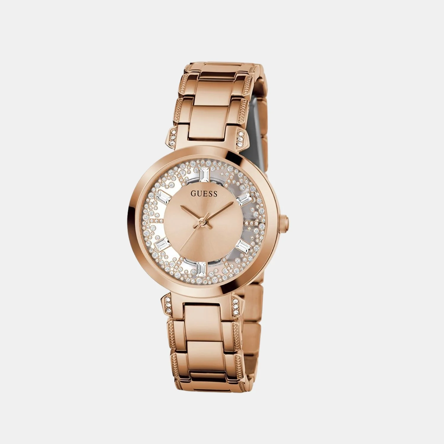 Crystal Clear Women Quartz Rose Gold Dial Analog Stainless Steel Watch GW0470L3 - Image 5