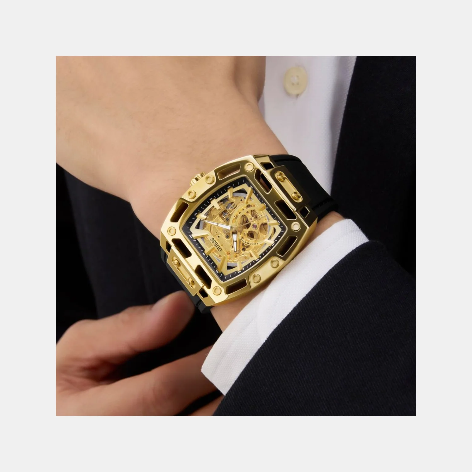 Dress Men Automatic Champagne Dial Analog Silicone Watch GW0980G2 - Image 9