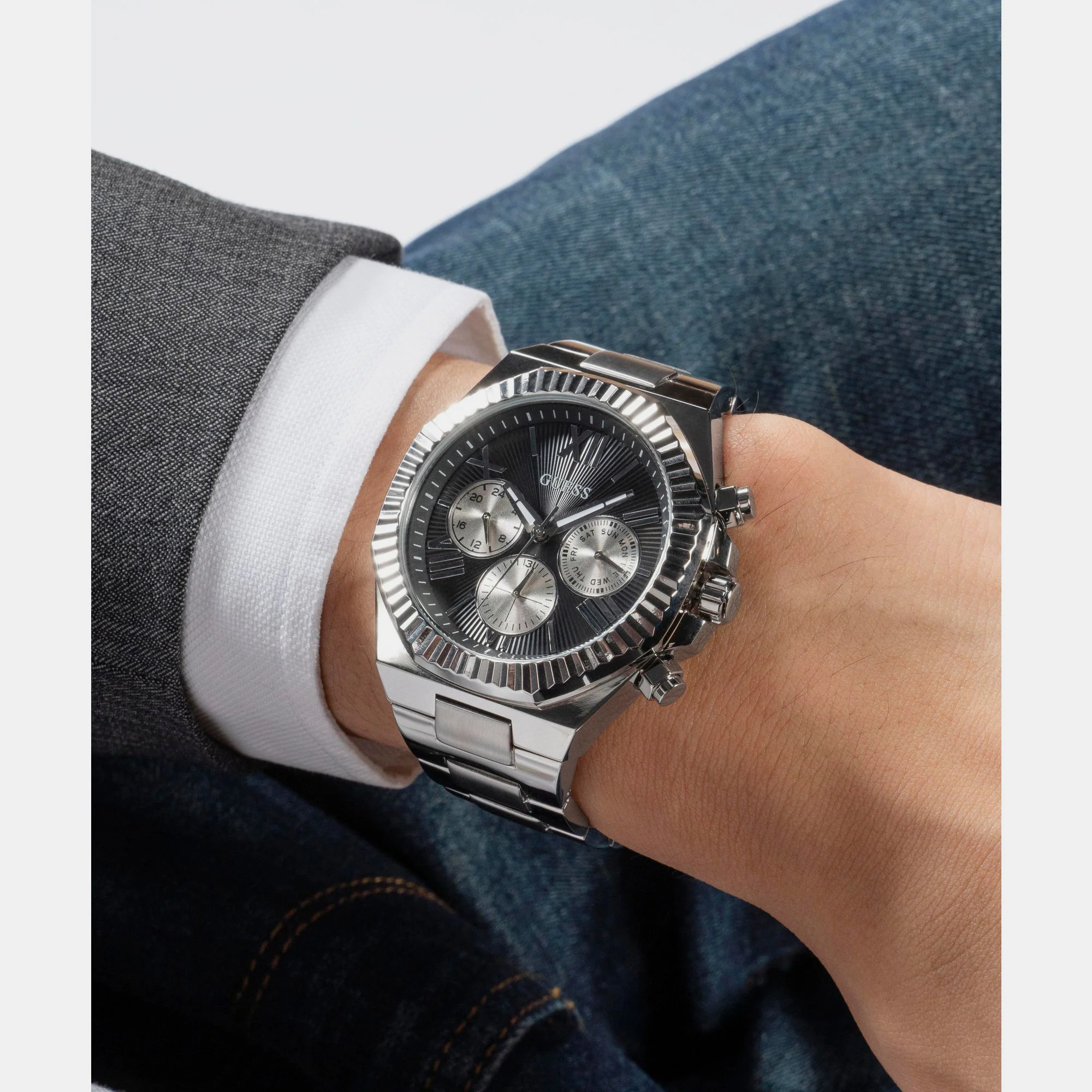 Dress Men Quartz Black Dial Multi-Function Stainless Steel Watch GW0703G1 - Image 7