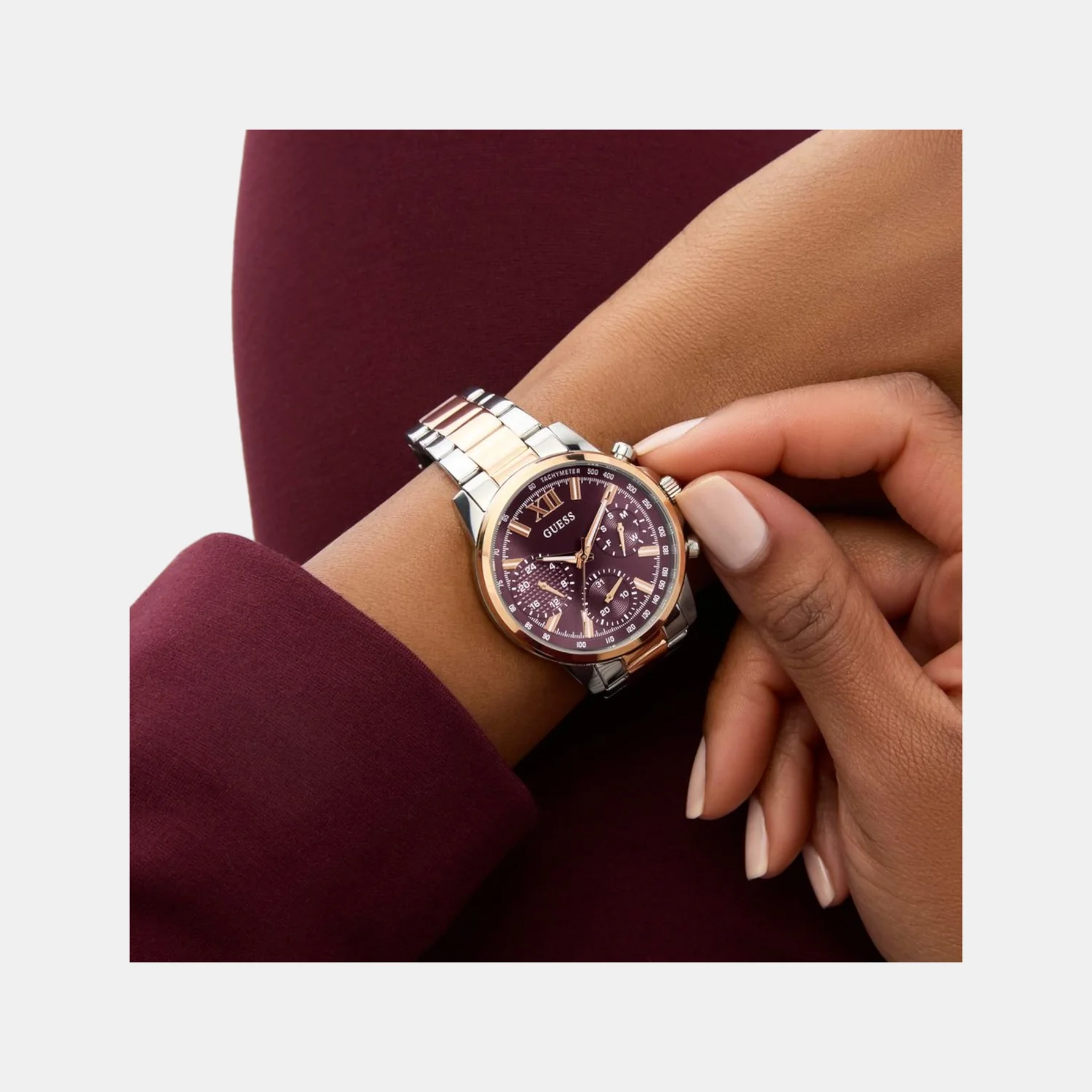 Dress Women Quartz Red Dial Multi-Function Stainless Steel Watch GW0933L5 - Image 7