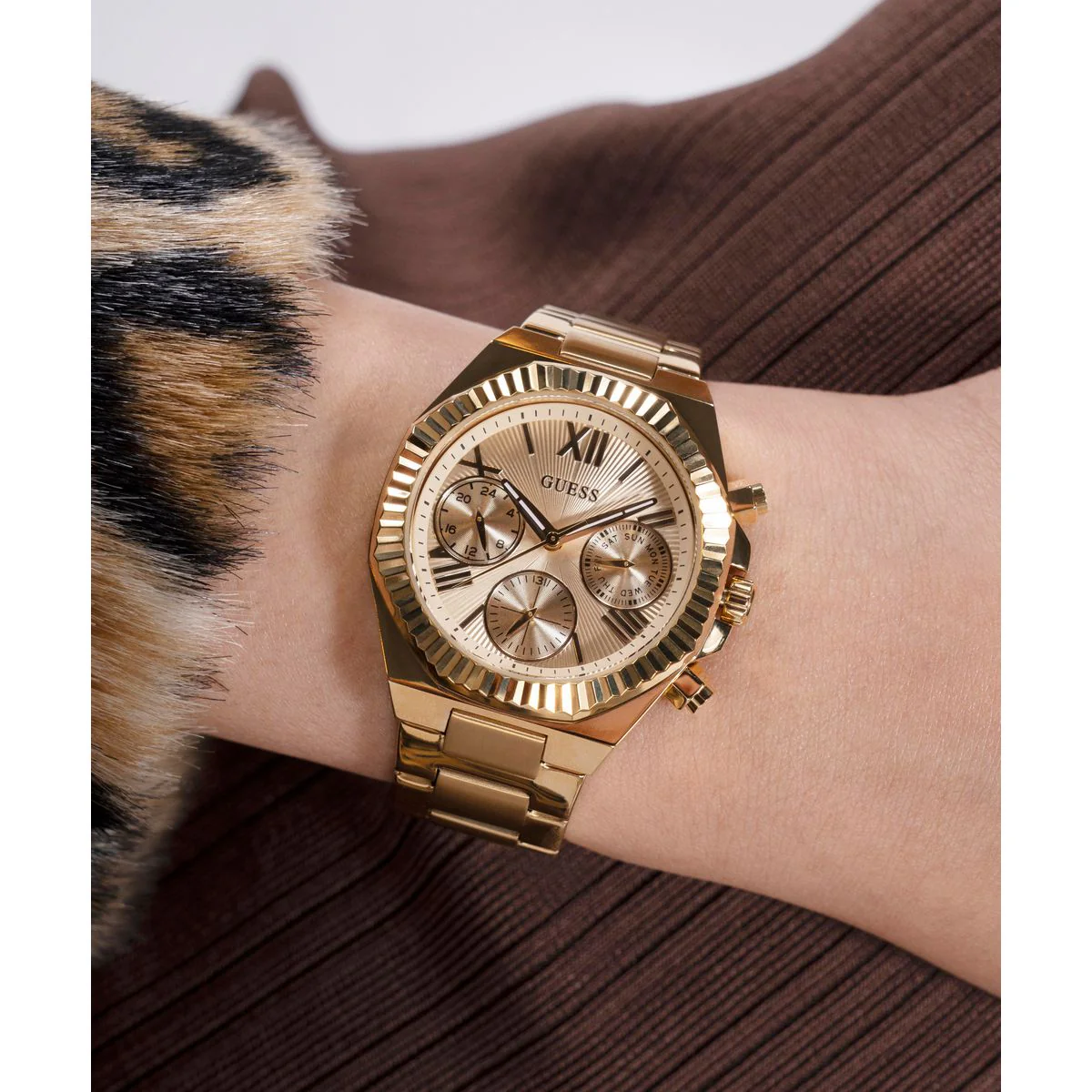 Equality Women Quartz Champagne Dial Chronograph Stainless Steel Watch GW0769L2 - Image 8