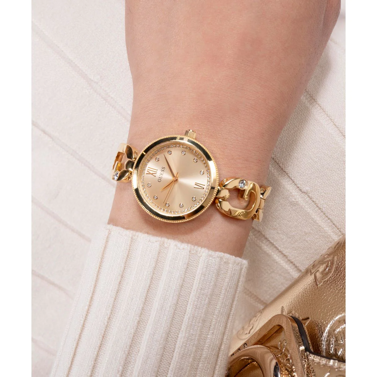 Guess Bejeweled Women Quartz Champagne Dial Analog Stainless Steel Watch GW0759L2 - Image 7
