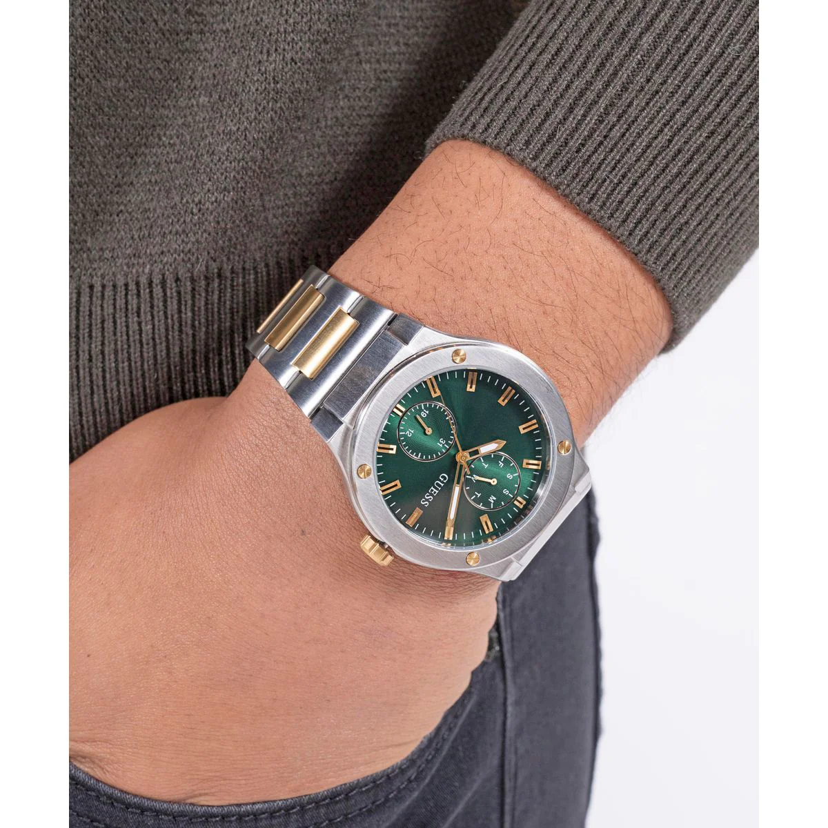 Jet Men Quartz Green Dial Multi-Function Stainless Steel Watch GW0795G1 - Image 7