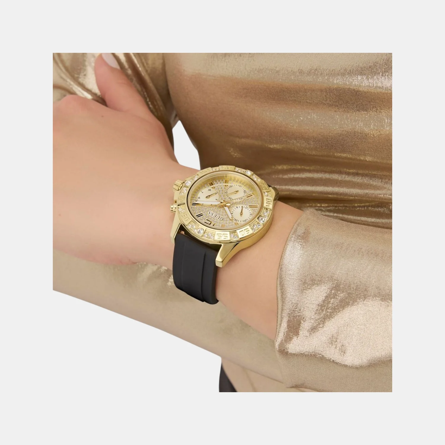 Majesty Women Quartz Champagne Dial Multi-Function Silicone Watch GW0772L5 - Image 4