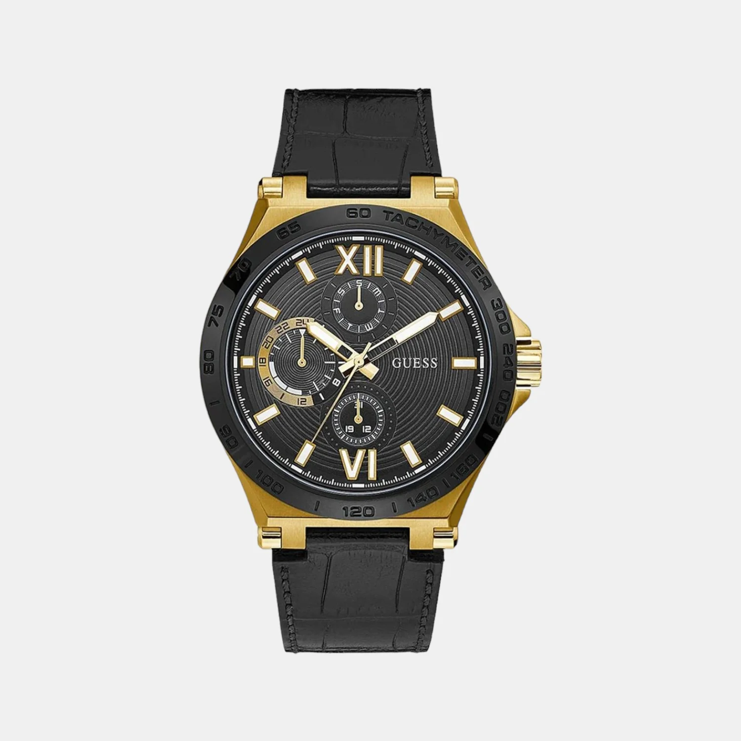 Men Quartz Black Dial Chronograph Leather Watch GW0204G1