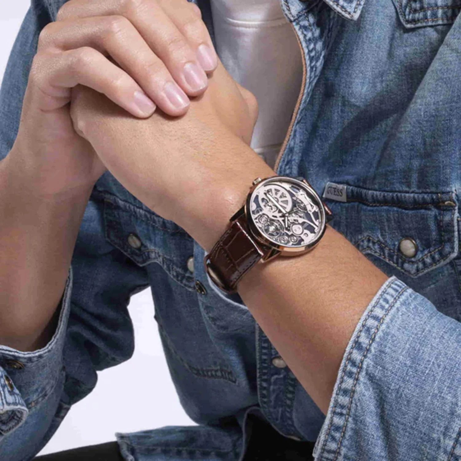 Men Quartz Brown Dial Analog Leather Watch GW0570G2 - Image 6