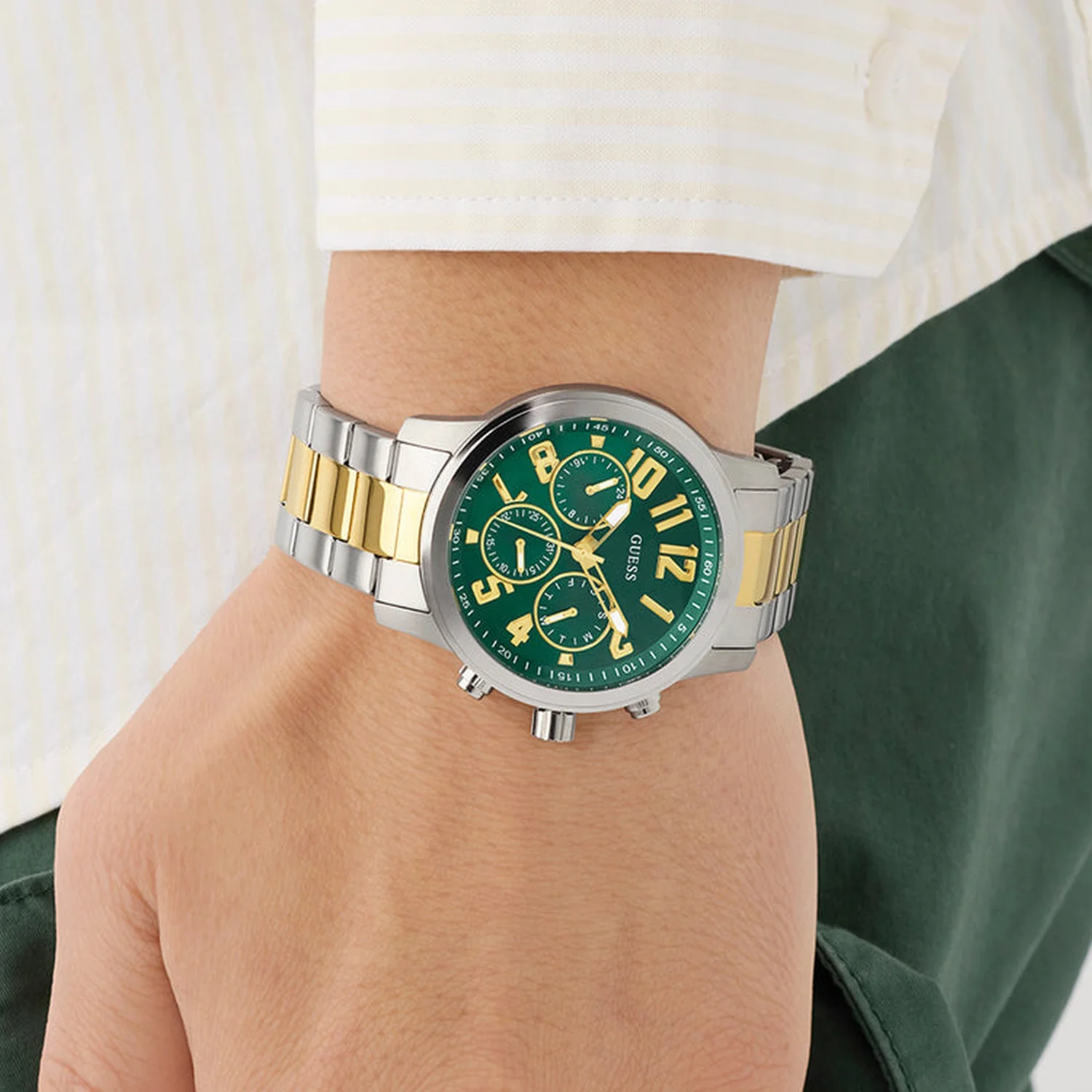 Men Quartz Green Dial Multi-function Stainless Steel Watch GW1006G4 - Image 6