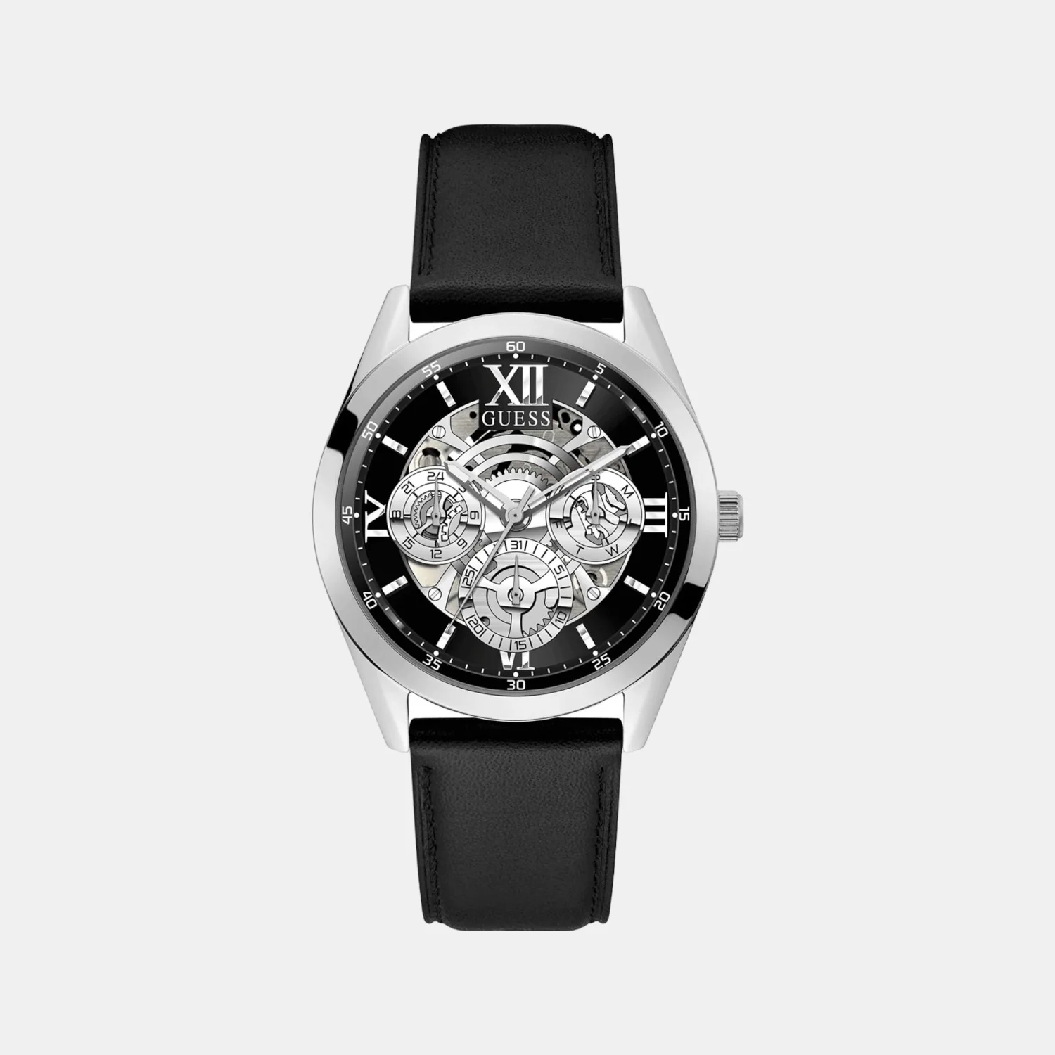 Men Quartz Silver Dial Analog Leather Watch GW0389G1
