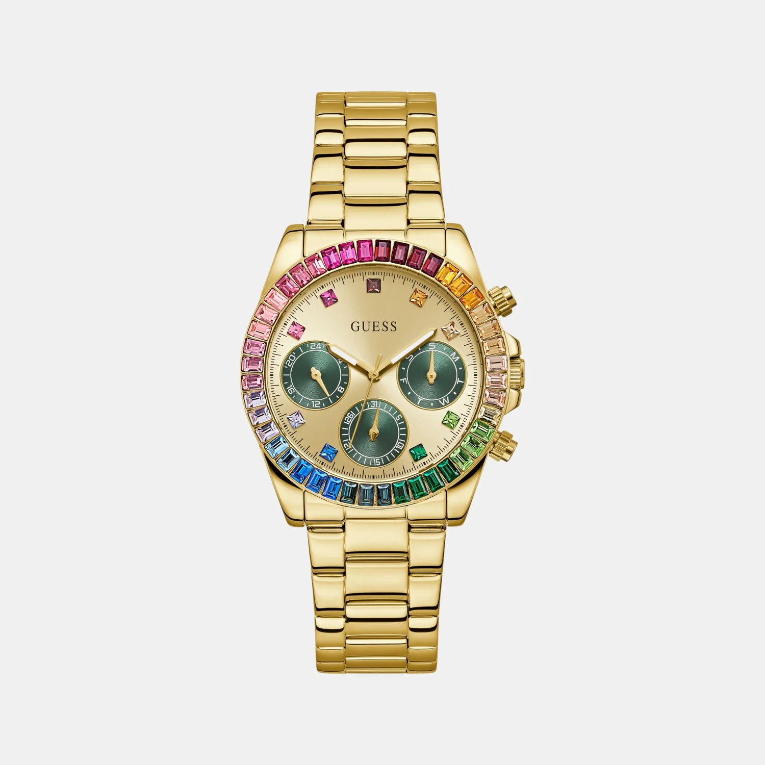 Trend Women Quartz Champagne Dial Multi-Function Stainless Steel Watch GW0690L4