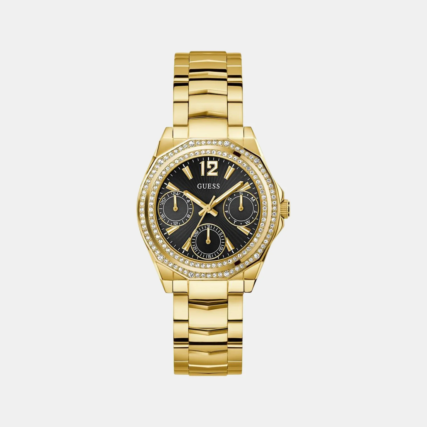 Women Quartz Black Dial Multi-Function Stainless Steel Watch GW0685L4