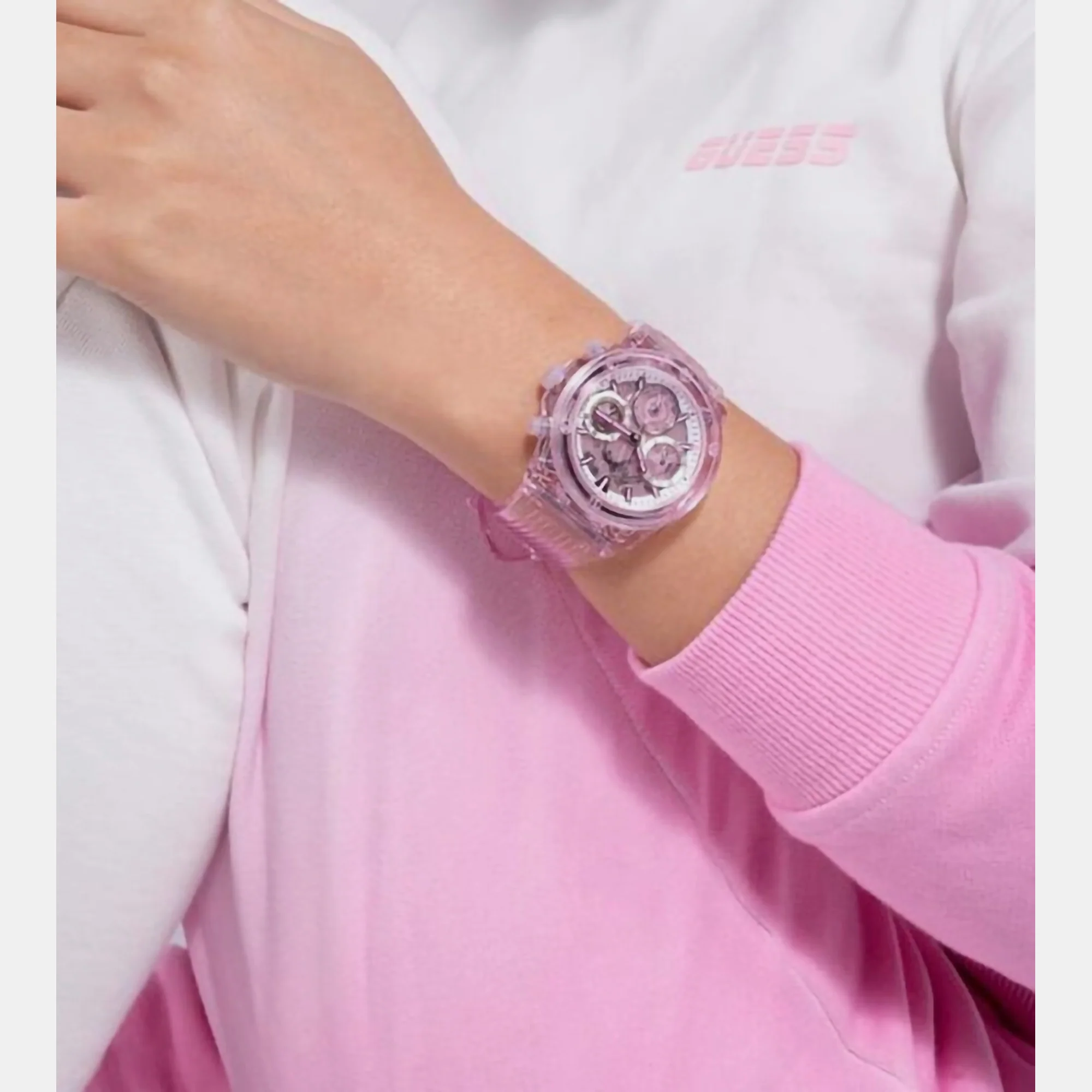 Women Quartz Pink Dial Analog Polyester Watch GW0438L2 - Image 9
