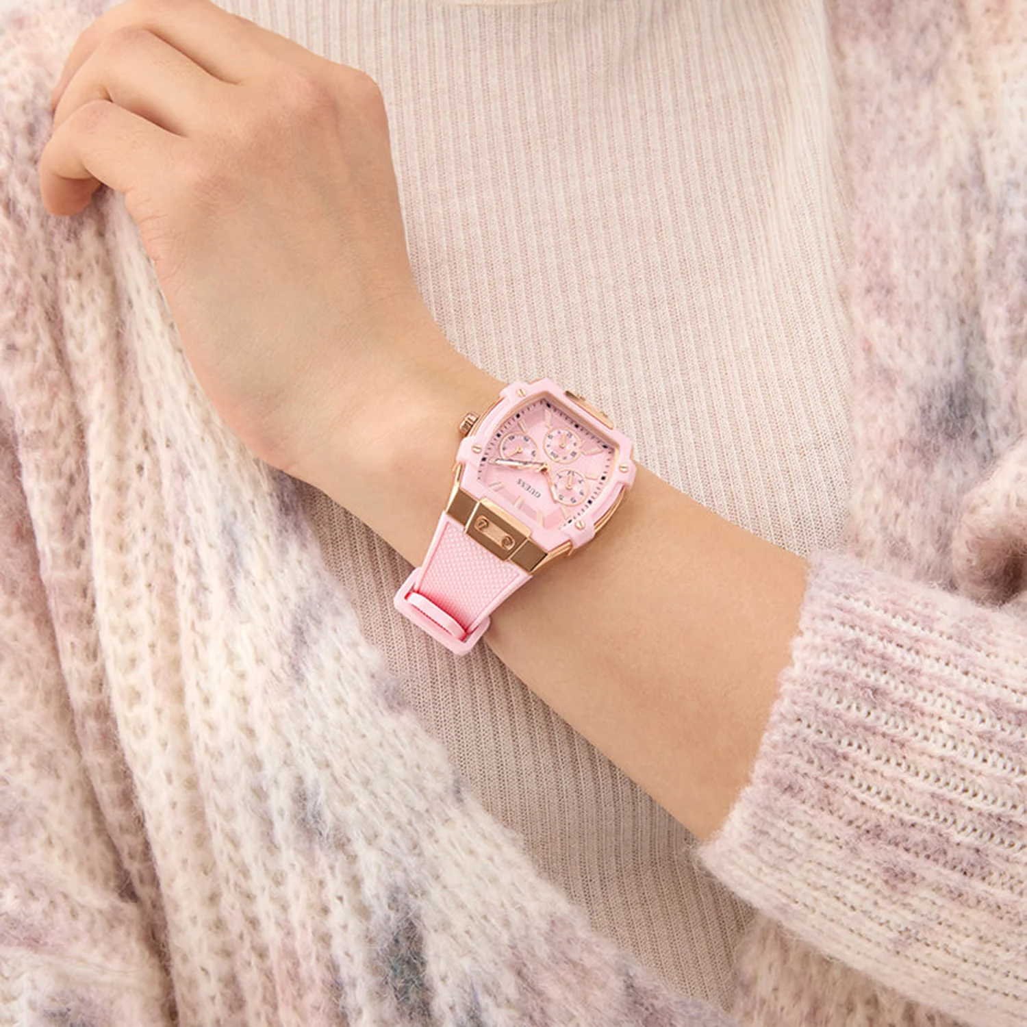 Women Quartz Pink Dial Multi-Function Silicone Watch GW0032L7 - Image 3
