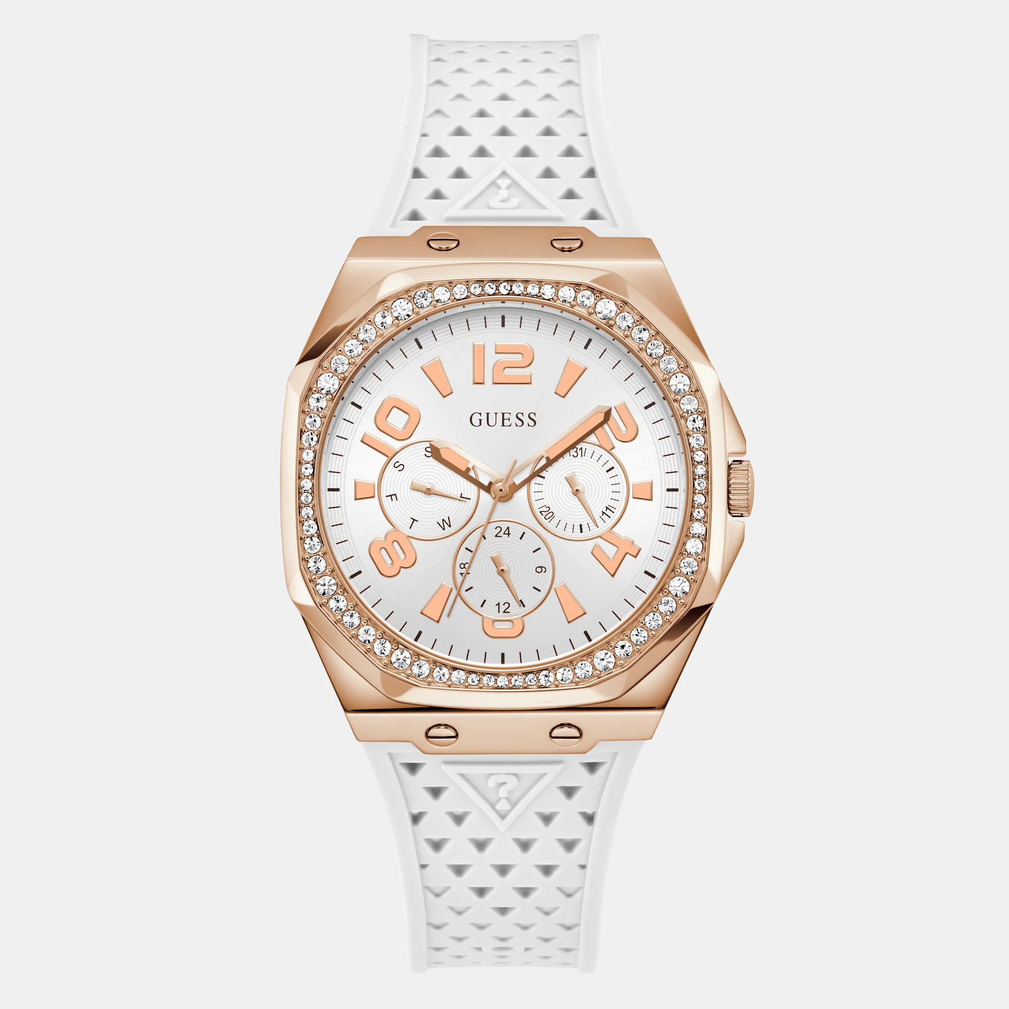 Zest Octogonal Women Quartz White Dial Multi-Function Silicone Watch GW0694L3