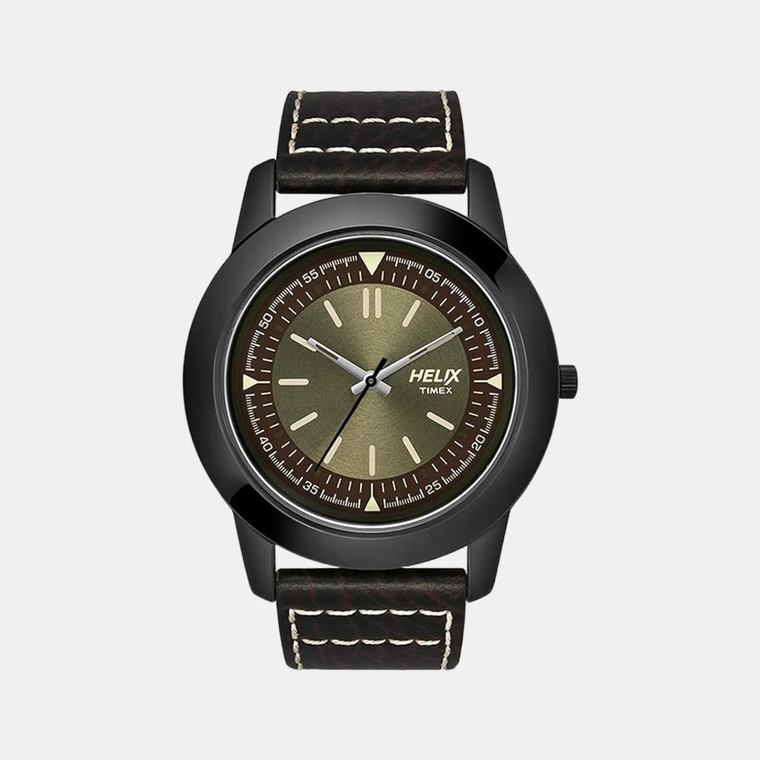 Men Quartz Green Dial Analog Leather Watch TW028HG07