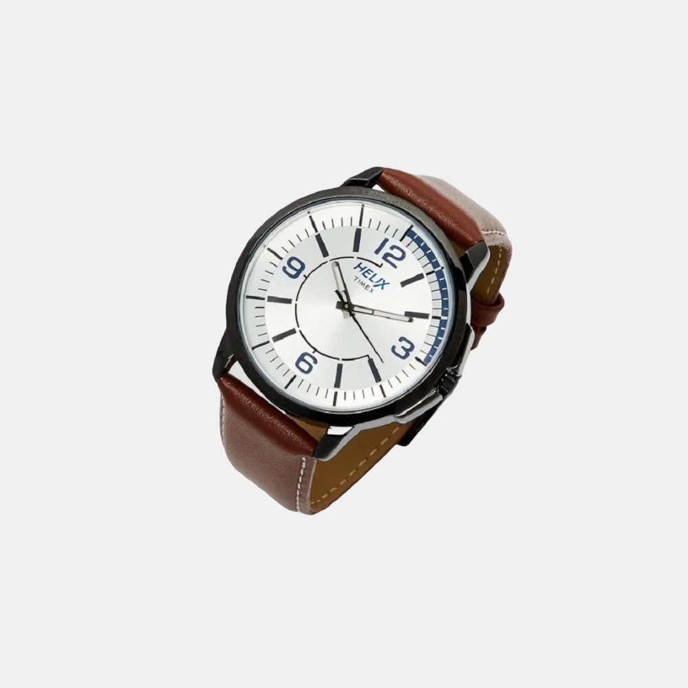 Men Quartz Silver Dial Analog Leather Watch TW027HG14 - Image 3