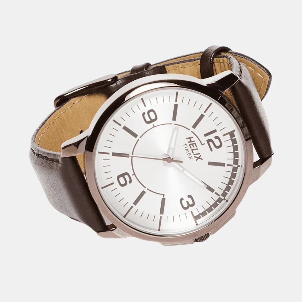 Men Quartz Silver Dial Analog Leather Watch TW027HG17 - Image 4
