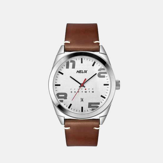 Men Quartz Silver Dial Analog Leather Watch TW044HG00