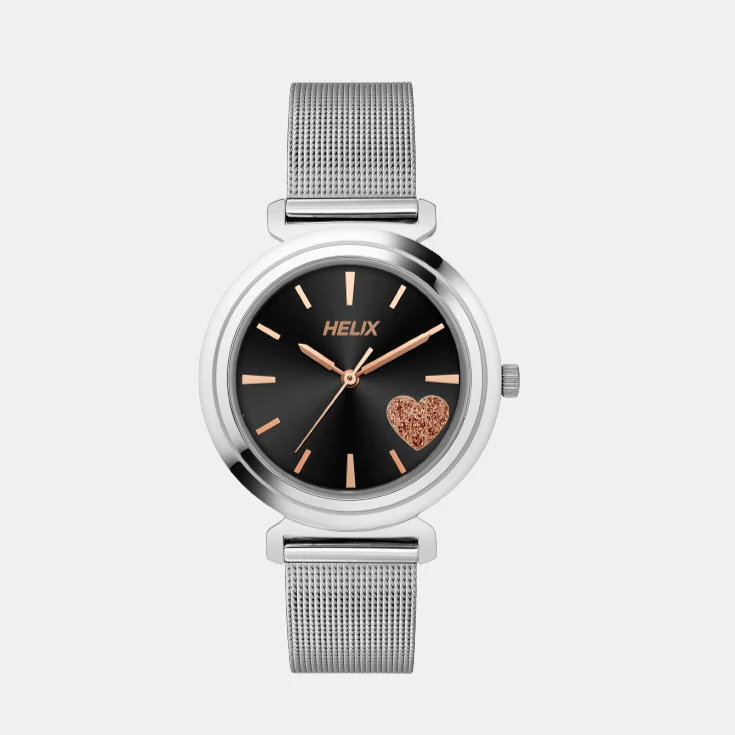 Women Quartz Black Dial Analog Stainless Steel Watch TW045HL05