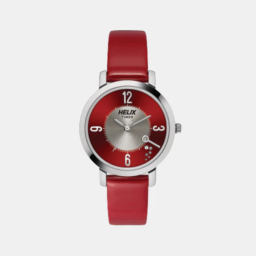 Women Quartz Red Dial Analog Leather Watch TW024HL19