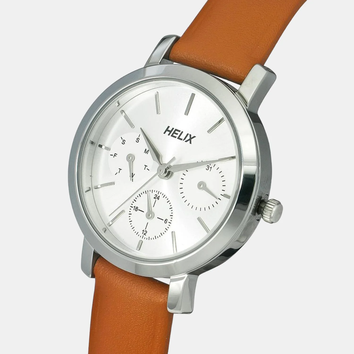 Women Quartz Silver Dial Chronograph Leather Watch TW024HL34 - Image 5