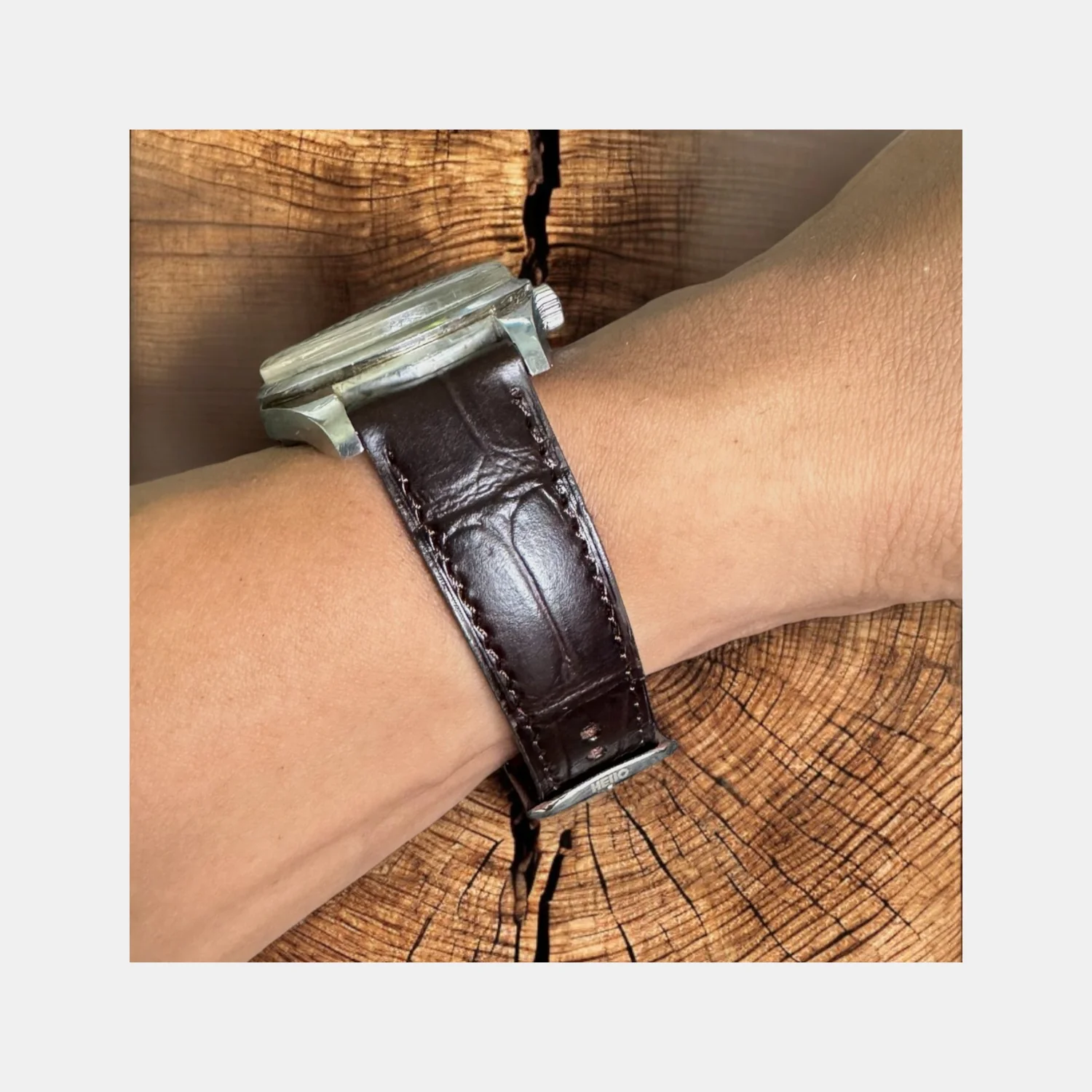 Men Croc Print Italian Leather Strap GRACE IN CROC99- TUXEDO 18 MM - Image 6