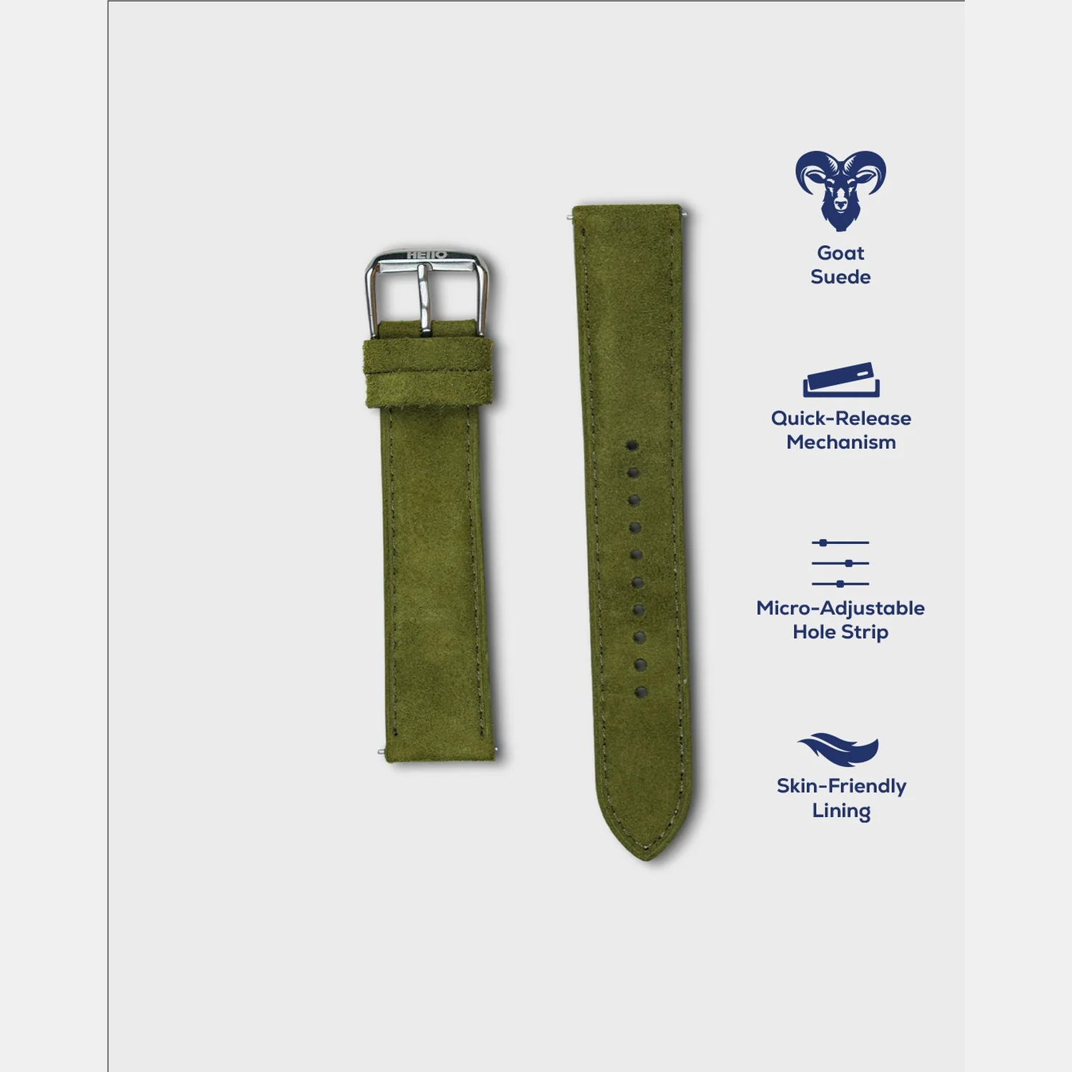 Men Suede Leather Strap GRACE IN SUEDE- OLIVE MOSS 18 MM - Image 4