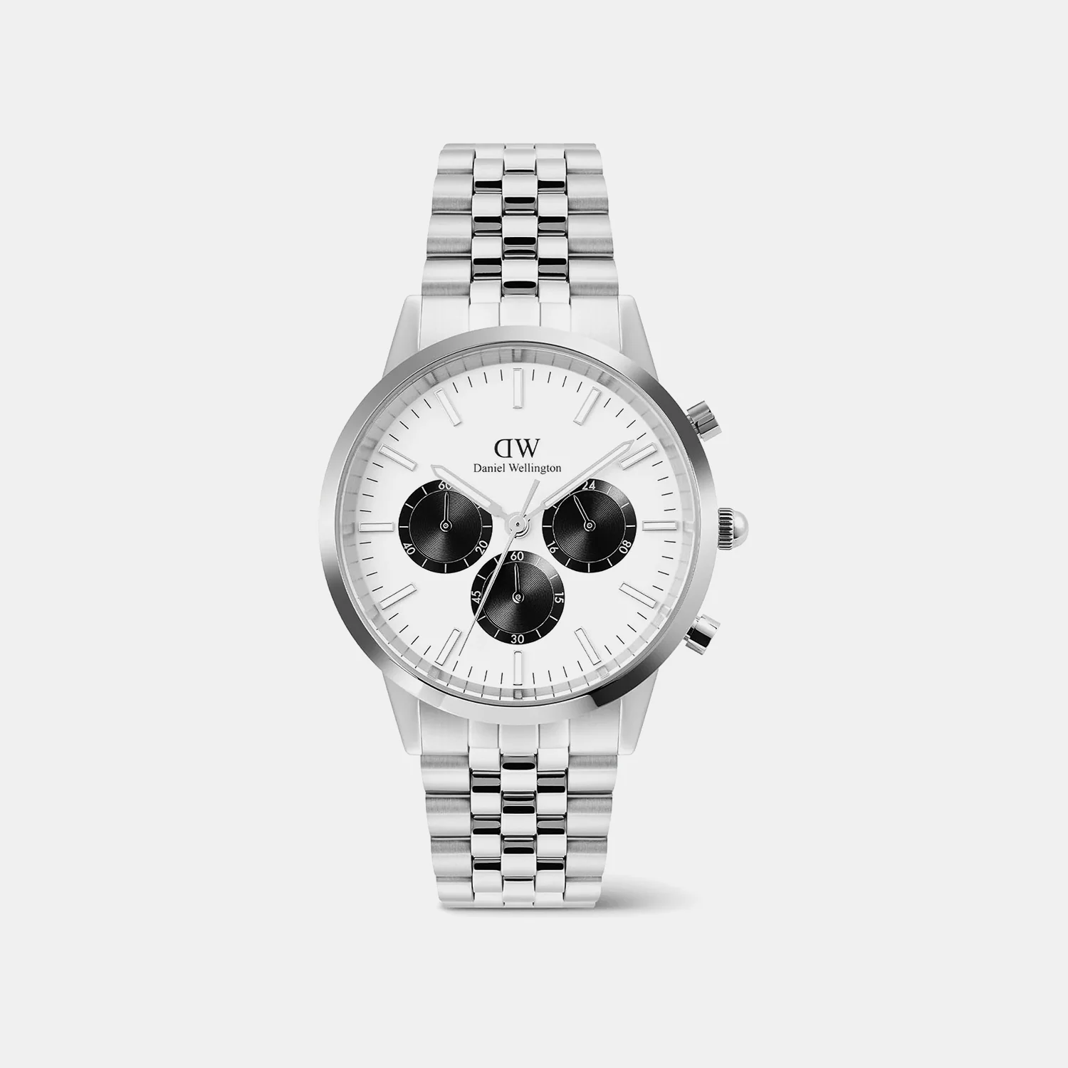 Iconic Arctic Panda Men Quartz White Dial Chronograph Stainless Steel Watch DW00100872K