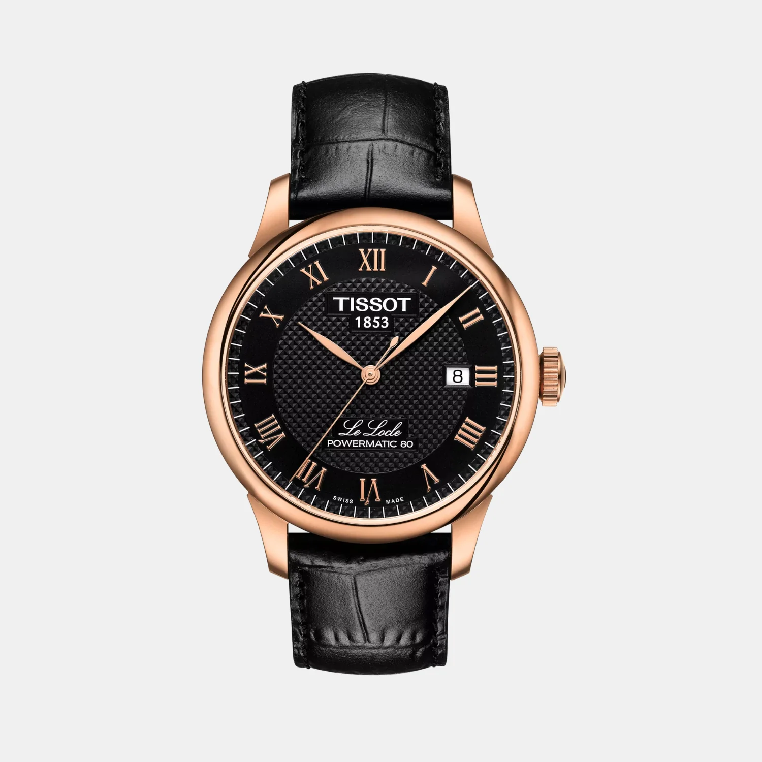 Le Locle Men Automatic Black Dial Analog Leather Watch T0064073605300