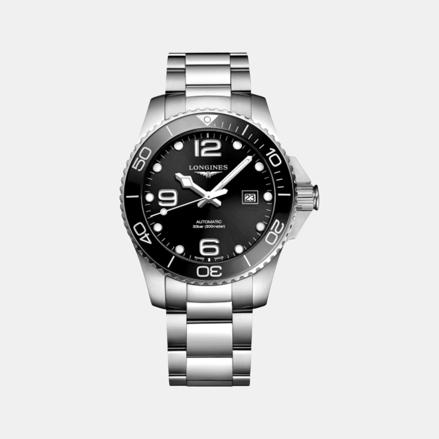 Hydroconquest Men Quartz Black Dial Analog Stainless Steel Watch L37824566