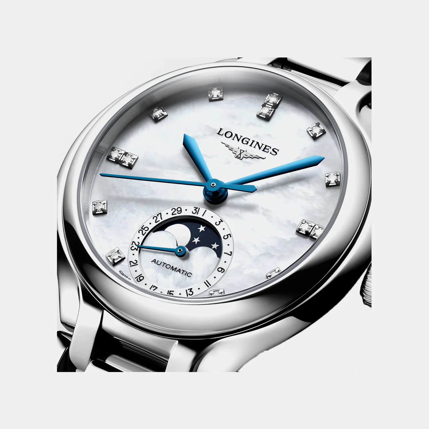 Primaluna Moonphase Women Automatic White Mother Of Pearl Dial Analog Stainless Steel Watch L81264876 - Image 2