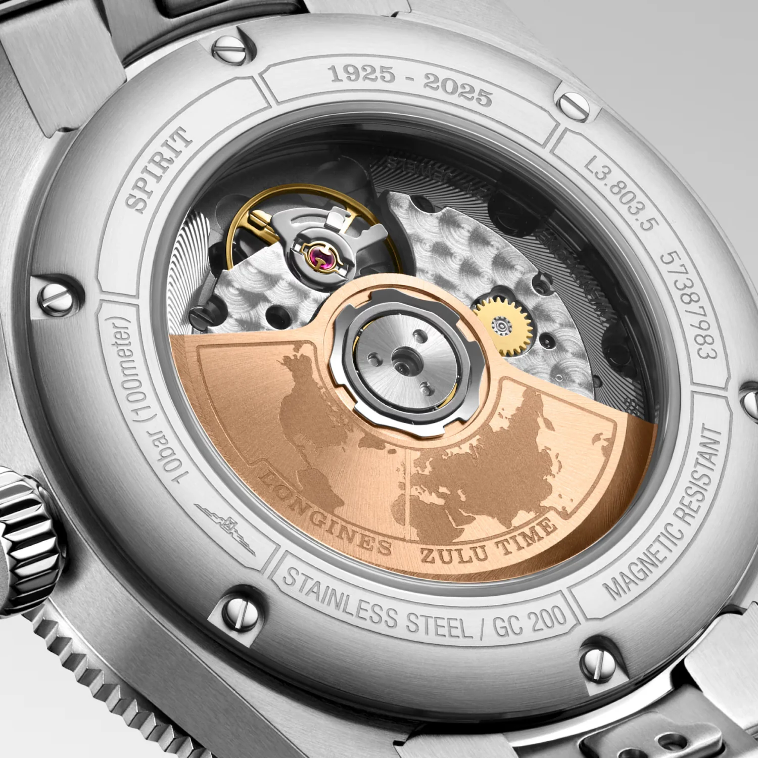Spirit Zulu Time 1925 Men Automatic Black Dial Analog Stainless Steel Watch L38035536 - Image 4
