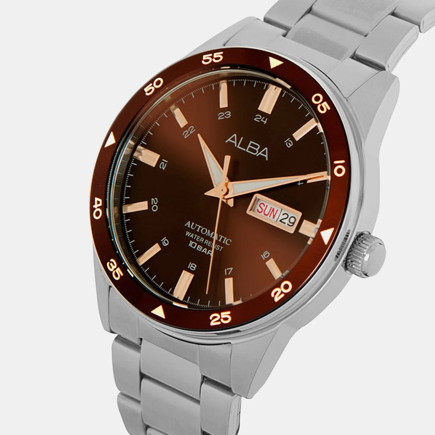 Men Automatic Brown Dial Analog Stainless Steel Watch AL4591X1 - Image 2