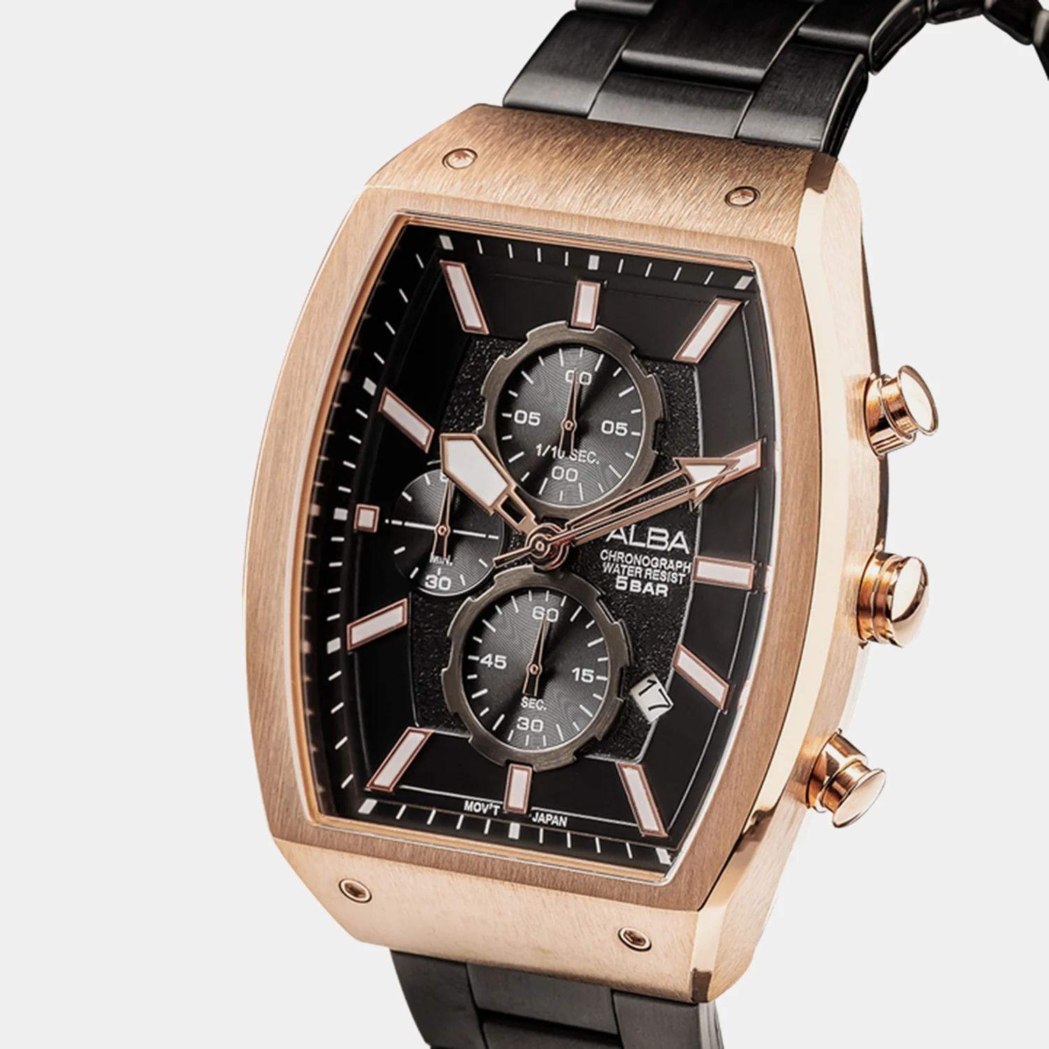 Men Quartz Black Tonneau Dial Chronograph Stainless Steel Watch AM3992X1 - Image 2
